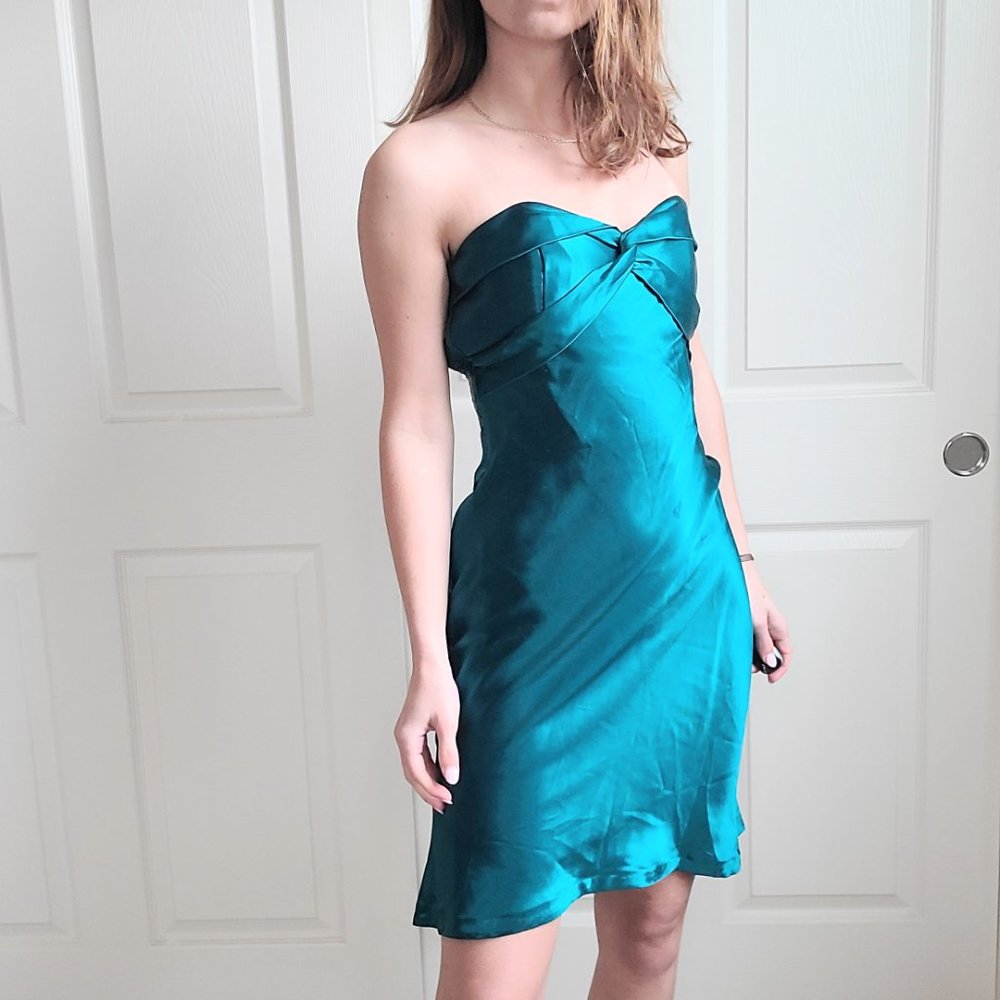 Jessica McClintock Vintage Teal Green/Blue Silk Strapless Mini Cocktail Dress 4